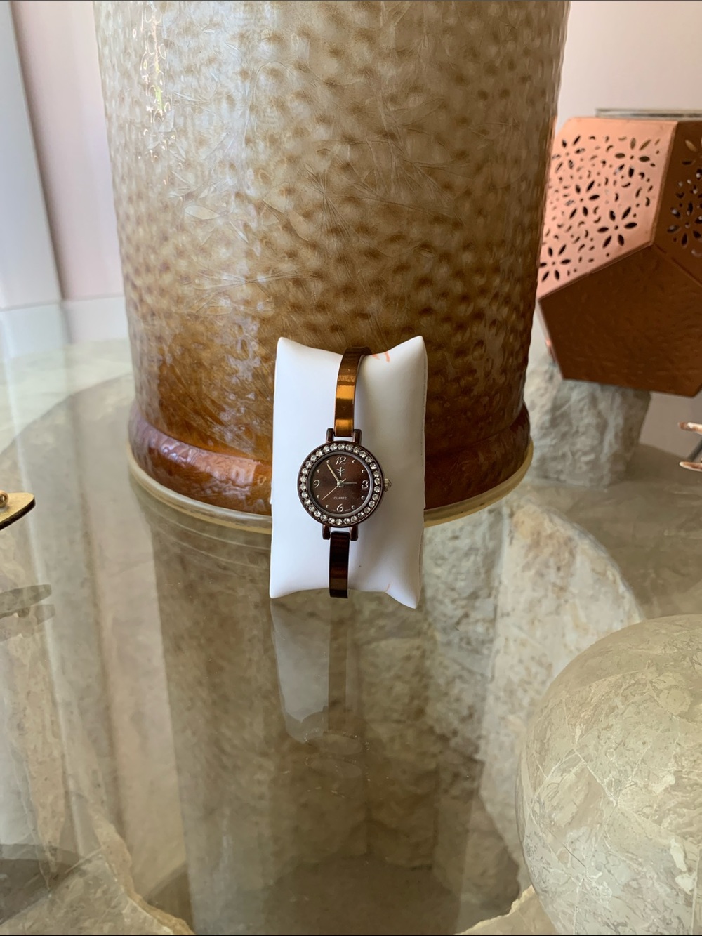Elegant Brown Crystal Accent Women's Bracelet Watch